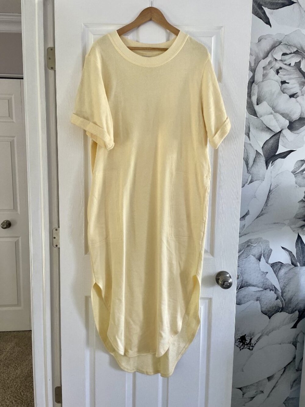 Free People FP Beach Terry Maxi T-Shirt Dress Cream Small